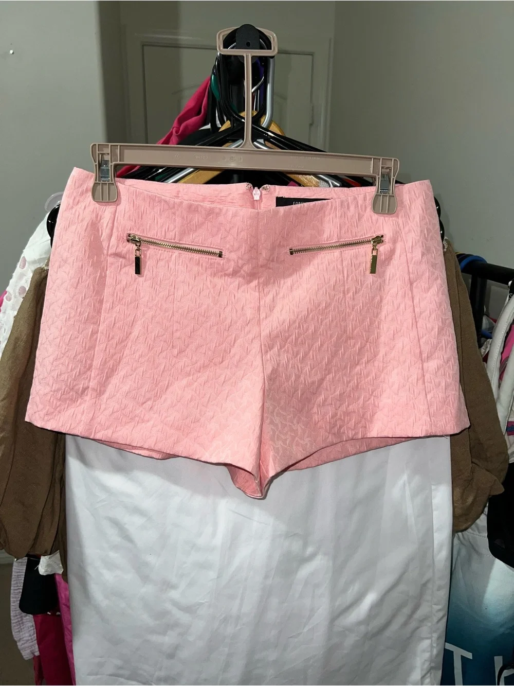 Forever 21 Pink Textured High-Waist Zip Pocket Shorts